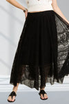 BLACK Maxi Skirt - Lace Boho Elastic Waist - Casual Romantic Style 4-23-usa ADORA Ship from USA
