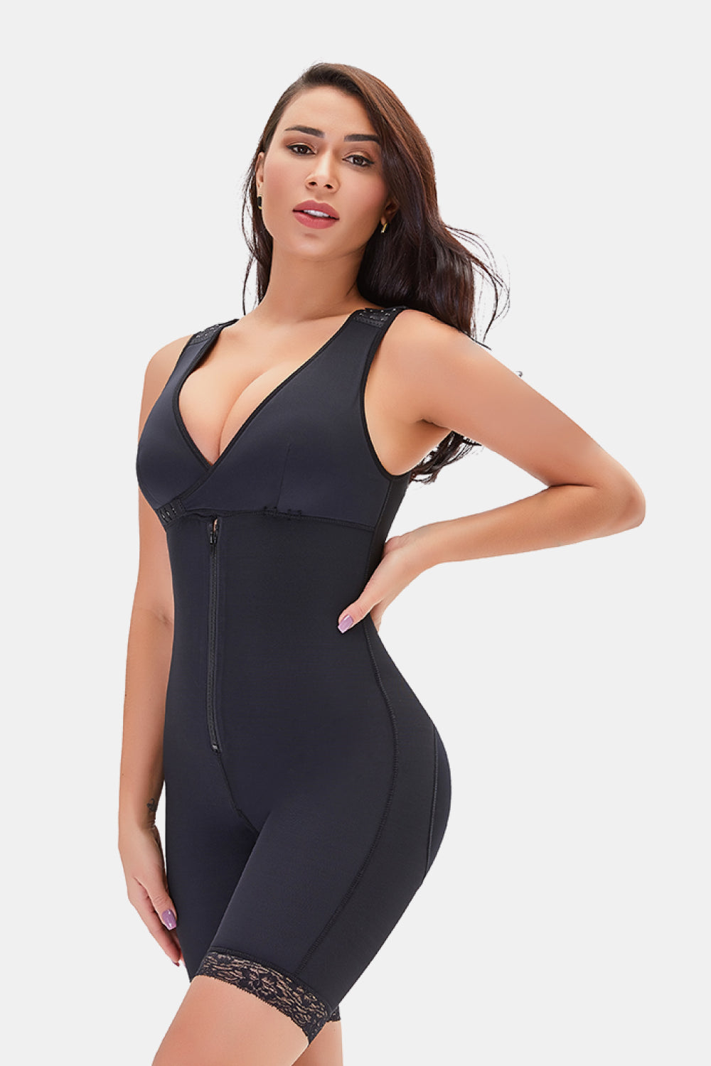 Shapewear Dress - Lace Trim - Zipper - Solid - Slight Stretch Apparel & Accessories > Clothing > Shapewear C.J Full Full Size Full Size Lace Lace Lace Trim Shapewear Ship From Overseas Size Size Lace Size Lace Trim sync-pinterest T Trim With Zip