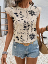 Lace Detail Printed Cap Sleeve Blouse 4-23-overseas Lotus Couture Ship From Overseas