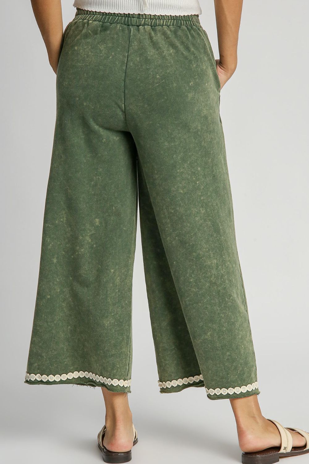 Wide Leg Pants - Lace Applique - Cotton - Pockets - Washed Apparel & Accessories > Clothing > Pants autopostr_pinterest_71901 autopostr_pinterest_72819 Only Available for U.S. Residents Ship from USA sync-pinterest Umgee USA