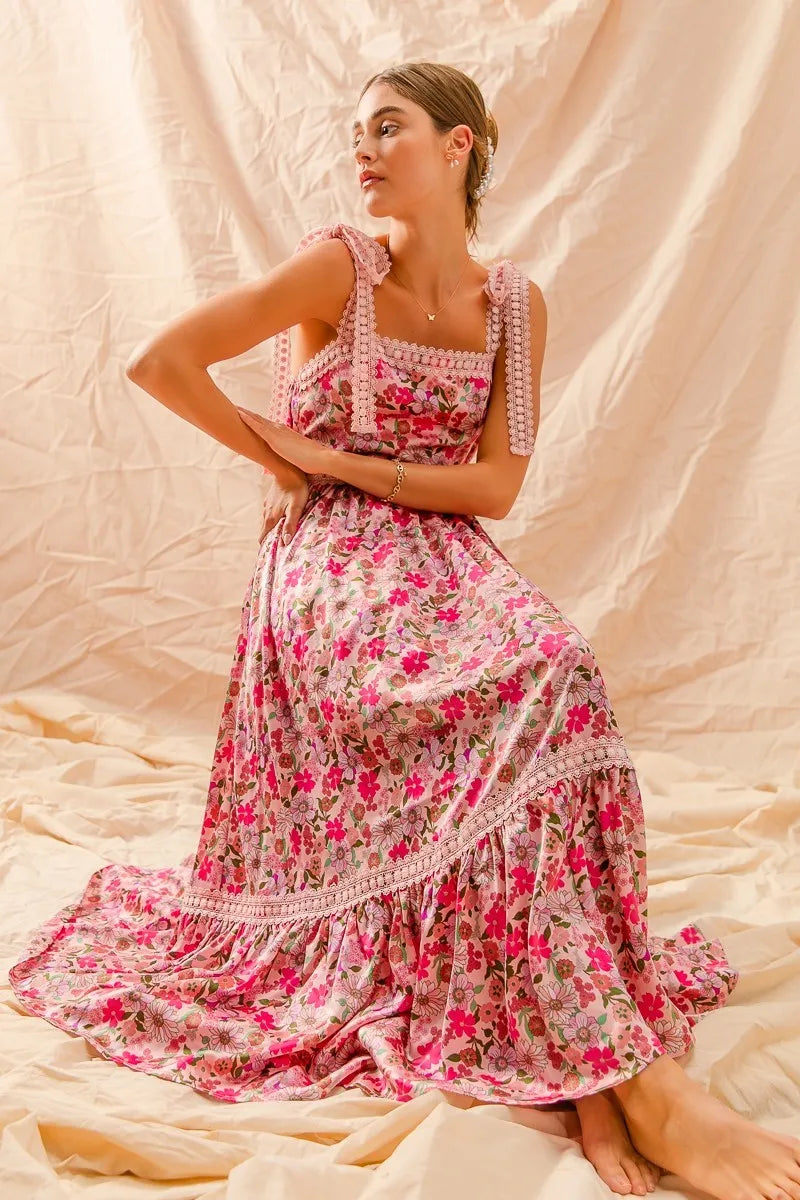 Smocked Floral Maxi – Bohemian Ruffle Dreams 7-11 Ship from USA SO ME