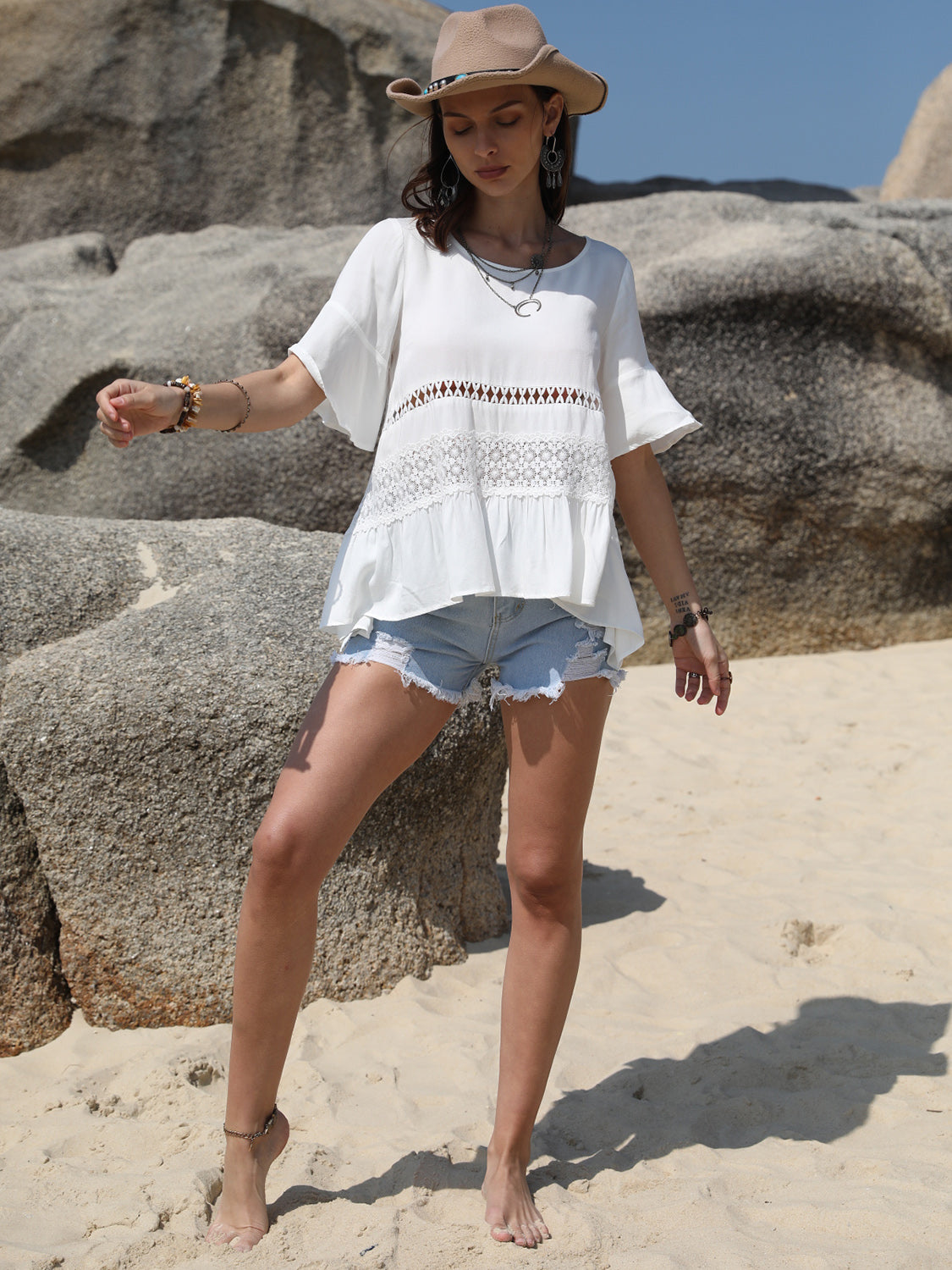 Lace Top - Openwork Design - Opaque Polyester Apparel & Accessories > Clothing > Tops H.R.Z Ship From Overseas sync-pinterest