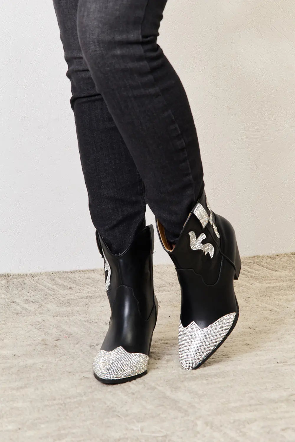 Black Sparkling Ankle Boots – Chunky Western Glam Qupid Ship from USA shoes_ sales_0701-0715