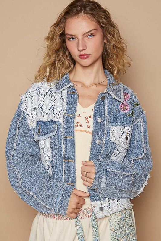 L Blue Button up Jacket - Patch Embroidered autopostr_pinterest_71901 embroidered embroidery new patch patches patchwork PinterestNew POL Ship from USA