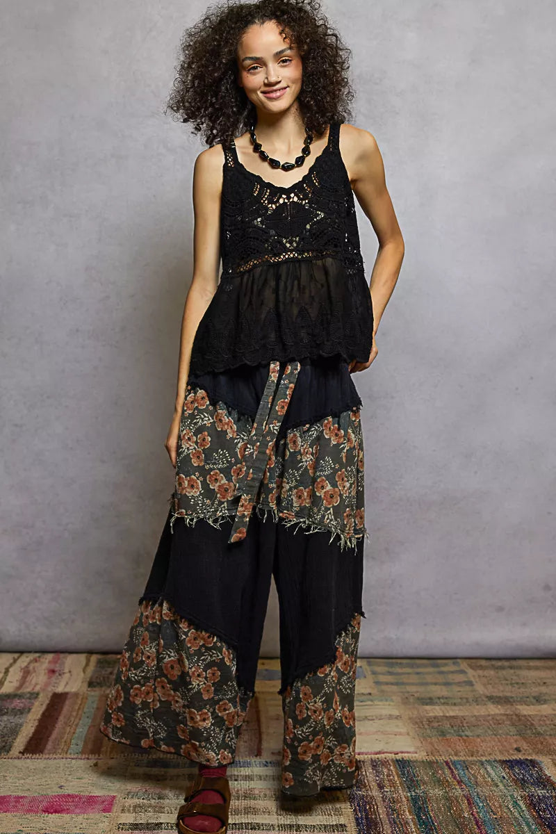 Women’s V-Neck Crochet Tank Top with Floral Embroidery 9-7 POL Ship from USA