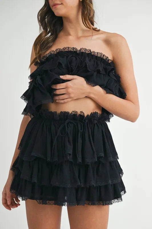 Crop Top Mini Skirt Set - Ruffle Layered - Lace Trim Apparel & Accessories > Clothing > Outfits & Sets autopostr_pinterest_71901 autopostr_pinterest_72819 MABLE Only Available for U.S. Residents Ship from USA sync-pinterest