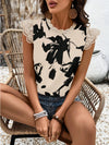 Lace Detail Printed Cap Sleeve Blouse 4-23-overseas Lotus Couture Ship From Overseas