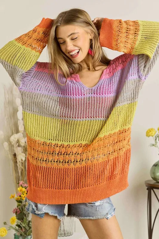 Colorblock Crochet Top - Oversized, Chic, Stylish 7-6 ADORA Ship from USA