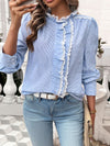 Lace Blouse - Ruffled Sheer Opaque Design - Polyester Cotton Apparel & Accessories > Clothing > Tops DY Ship From Overseas sync-pinterest