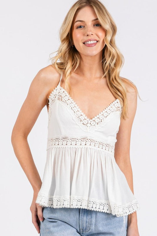 Ivory Lace Cami - Crisscross Back Lace Mittoshop new Ship from USA