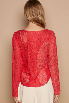 Exposed Seam Long Sleeve Lace Knit Top