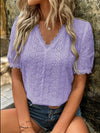 Full Size Eyelet V-Neck Short Sleeve Blouse Plus Size 4-23-overseas Lotus Couture Ship From Overseas