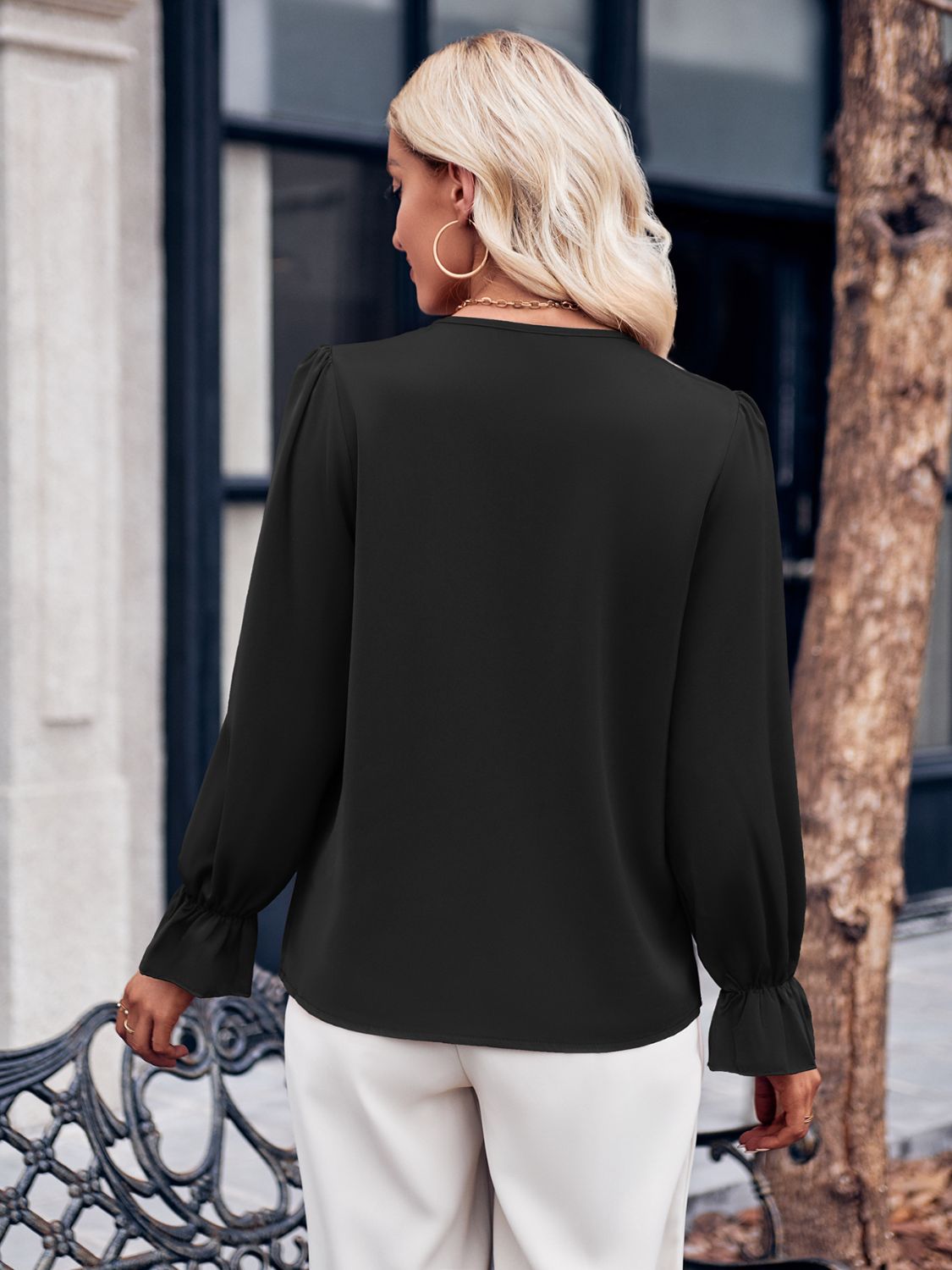 Ruffled Lace Detail Blouse with Long Sleeves Apparel & Accessories > Clothing > Tops S.N Ship From Overseas sync-pinterest