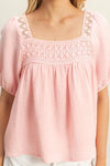 Peasant Top - Cotton Crochet Puff Sleeve - Boho Vintage Style 4-23-usa HYFVE Ship from USA