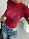 Top - Lace - Mock Neck - Short Sleeve - Elegant - Fitted 5-1-overseas Ship From Overseas WXFS