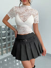 Top - Lace - Mock Neck - Short Sleeve - Elegant - Fitted 5-1-overseas Ship From Overseas WXFS