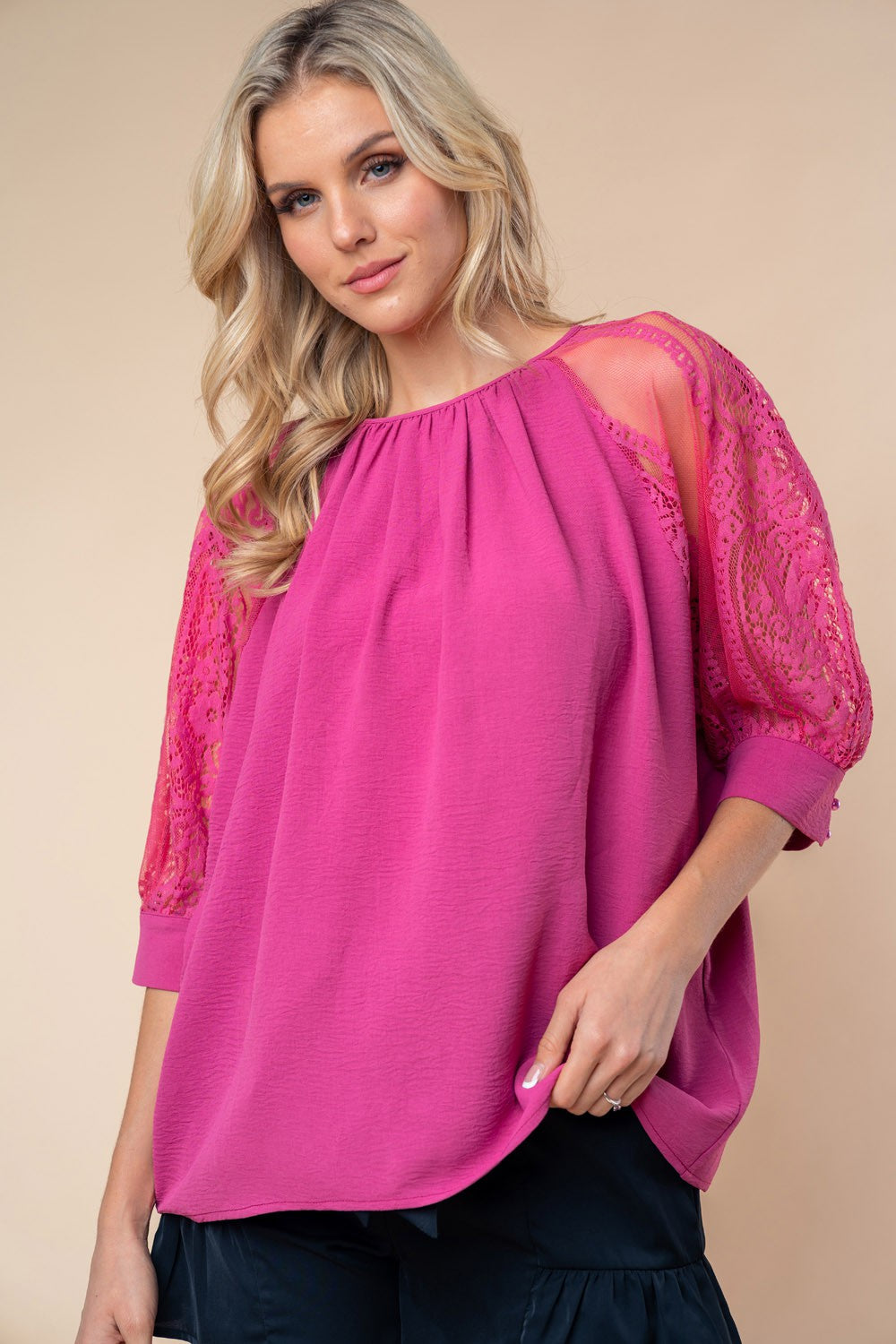 Mauve Lace Blouse - Half Sleeve - Round Neck Clothing & Accessories > Clothing > Tops > Blouses autopostr_pinterest_71901 birch blouse half lace neck PinterestNew round sleeve white