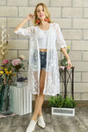 WHITE Cover Up - Lace Crochet Sheer - Elegant Layering Beachwear 4-23-usa ADORA Ship from USA