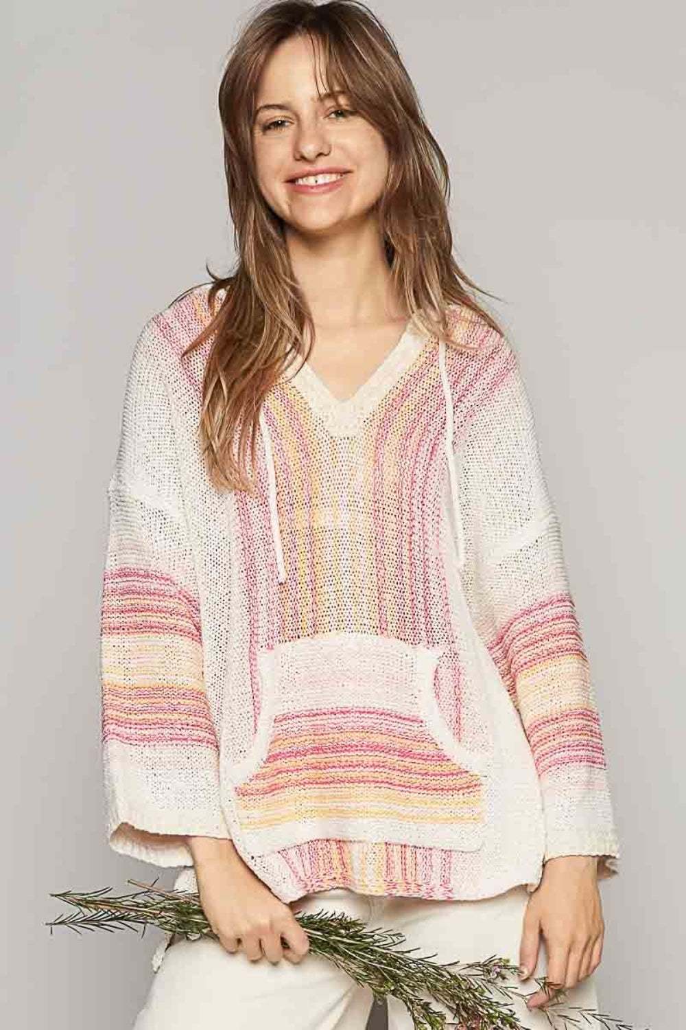 Striped Hooded Long Sleeve Sweater