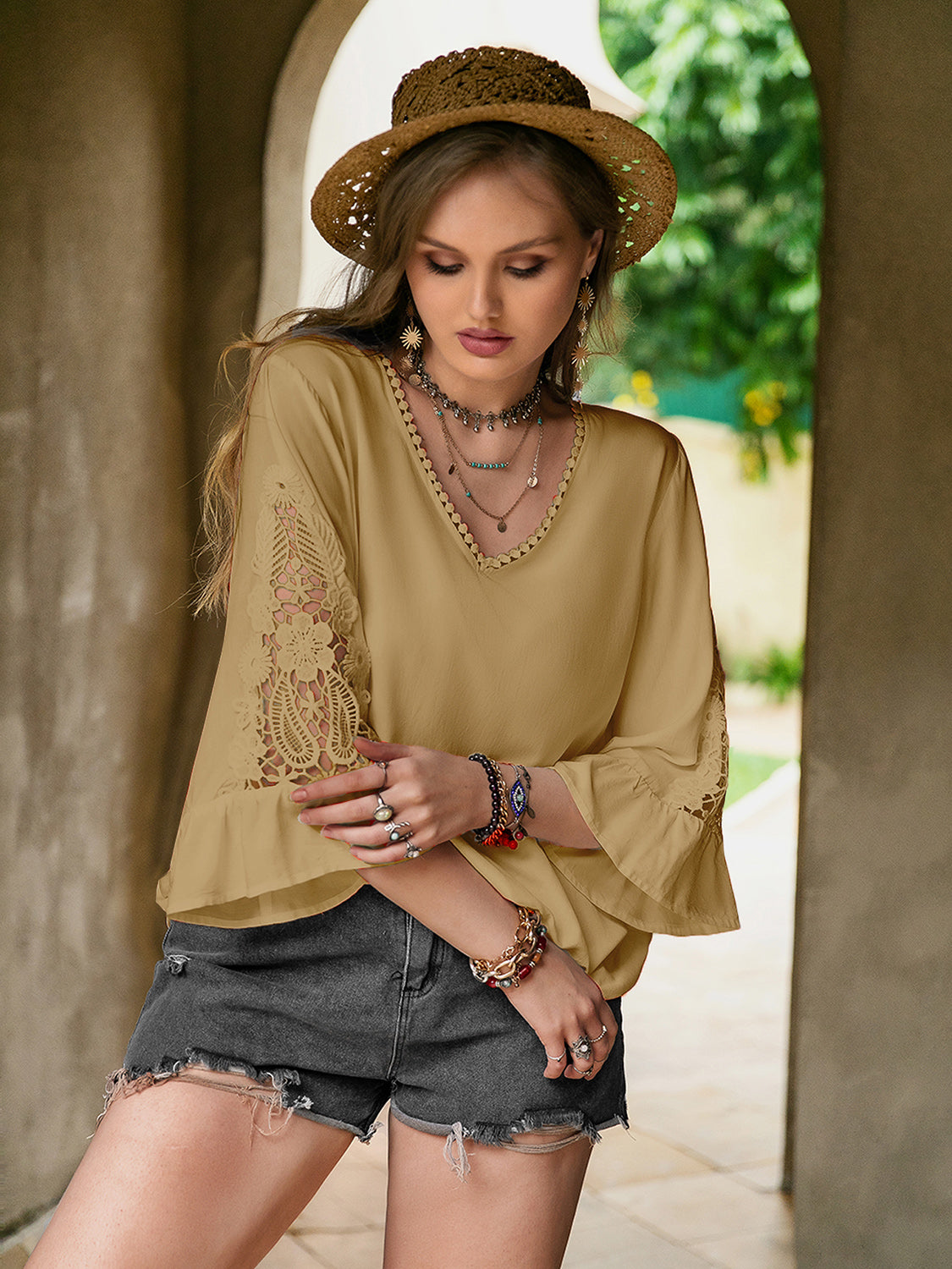 Plus Size Viscose Top with Lace Detail and No Stretch Apparel & Accessories > Clothing > Tops H.R.Z Ship From Overseas sync-pinterest