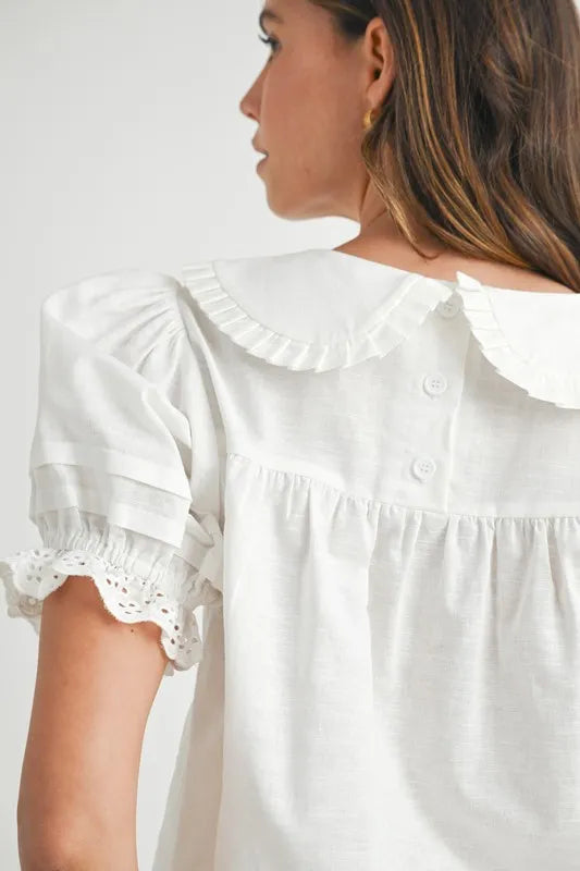 Off-White Babydoll Blouse Shorts Set-Peter Pan Collar-Cute Summer Outfit MABLE Only Available for U.S. Residents Ship from USA sync-pinterest