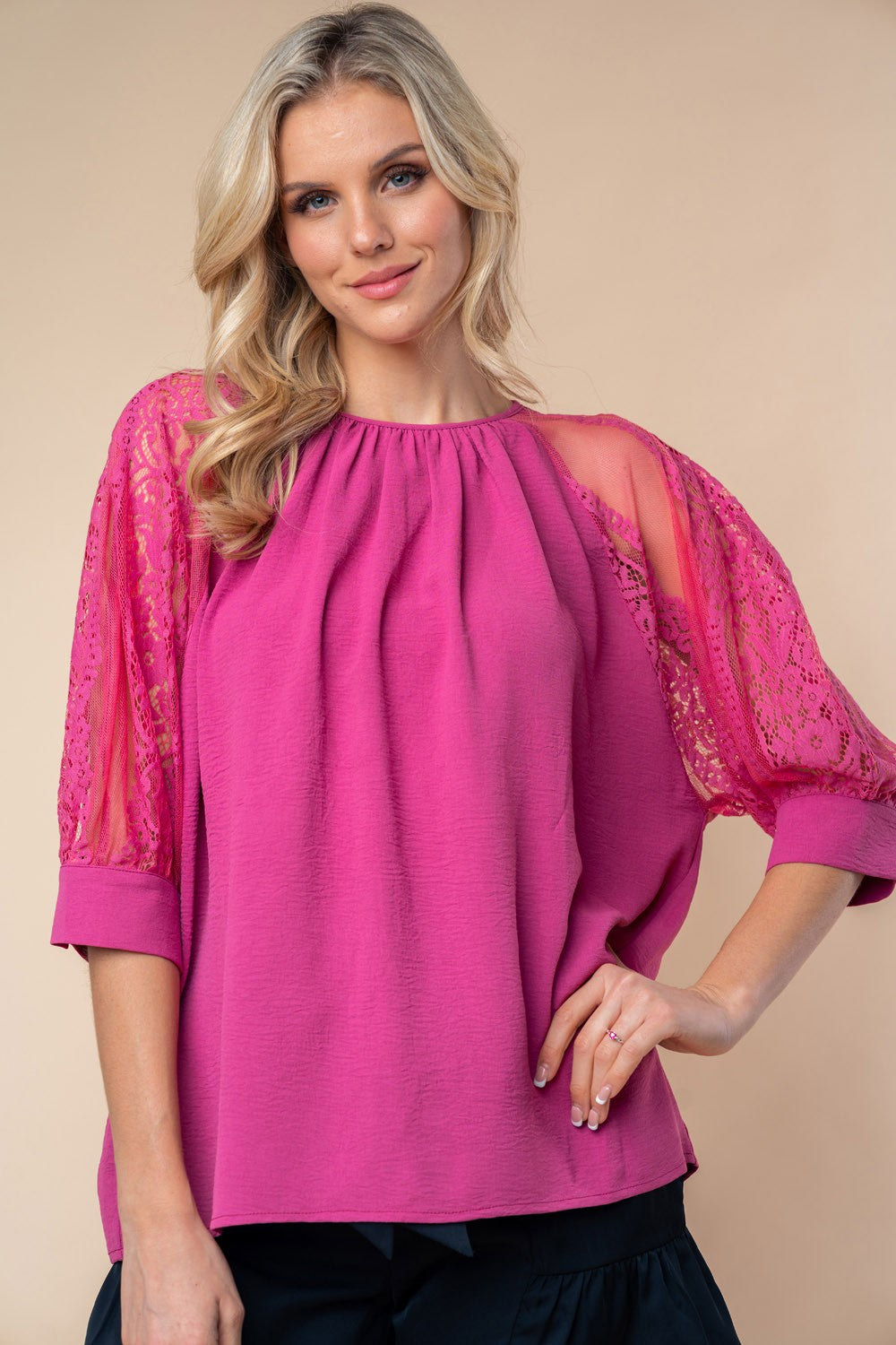 Mauve Lace Blouse - Half Sleeve - Round Neck Clothing & Accessories > Clothing > Tops > Blouses autopostr_pinterest_71901 birch blouse half lace neck PinterestNew round sleeve white