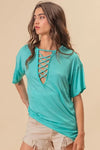 Jersey Knit Top - Criss Cross Neck - Casual Chic - Rayon Blend 4-23-usa BiBi Ship from USA