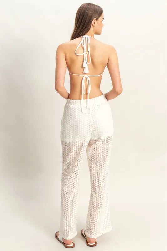Beige Crochet Bra and Drawstring Pants Set - Chic, Bohemian, Trendy 7-6 HYFVE Ship from USA