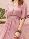 Lace Detail V-Neck Short Sleeve Dress 4-23-overseas Rusttydustty Ship From Overseas