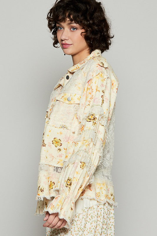 Yellow Flounce Sleeve Jacket - Lace Patch - Raw Hem new POL Ship from USA