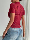Top - Lace - Mock Neck - Short Sleeve - Elegant - Fitted 5-1-overseas Ship From Overseas WXFS