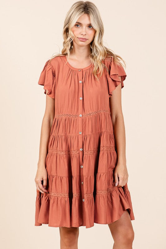 Red/Brown Ruffled Tiered Dress - Button Down autopostr_pinterest_71901 dress Mittoshop new PinterestNew ruffled Ship from USA