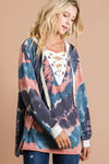V-Neck Top - Tie Dye - Lace Up - Bohemian Style - Casual Wear 4-23-usa BiBi Ship from USA