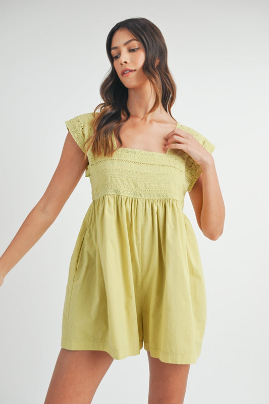 Lt Kiwi Lt Kiwi Lace Trim Romper - Square Neck Clothing & Accessories > Clothing > Jumpsuits & Rompers autopostr_pinterest_71118 autopostr_pinterest_71178 autopostr_pinterest_71277 lace mable neck romper square trim