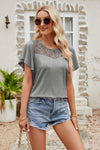 Lace Blouse - Flutter Sleeve - Round Neck - Casual Top - Solid Color Apparel & Accessories > Clothing > Tops Flutter Flutter Sleeve Lace Lamy Ship From Overseas Sleeve Sleeve T Sleeve Top Spliced Spliced Lace sync-pinterest T Top V