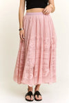Maxi Skirt - Lace Bohemian Raw Hem - Elastic Waist Casual Wear 4-23-usa ADORA Ship from USA