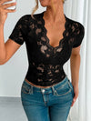 Top - Lace - V-Neck - Short Sleeve - Lightweight - Casual 5-1-overseas Ship From Overseas WXFS