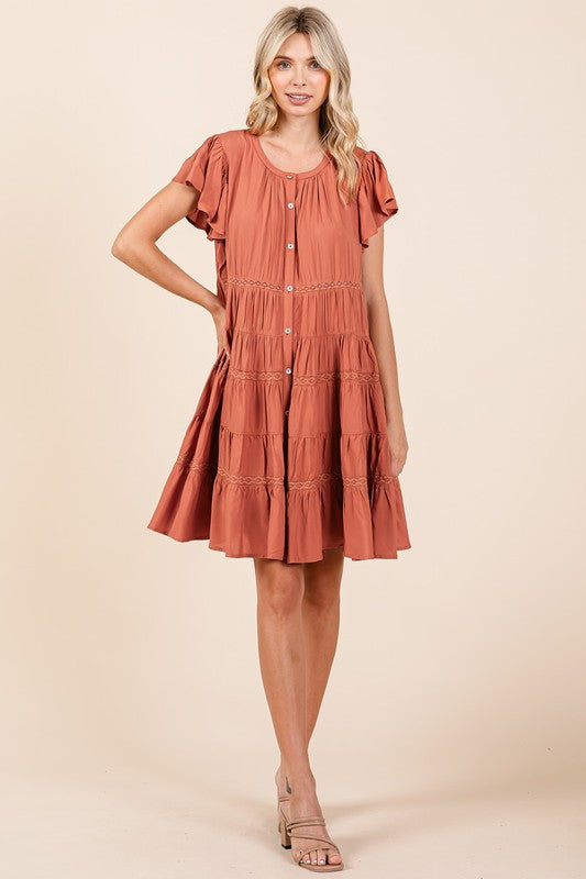 Red/Brown Ruffled Tiered Dress - Button Down autopostr_pinterest_71901 dress Mittoshop new PinterestNew ruffled Ship from USA