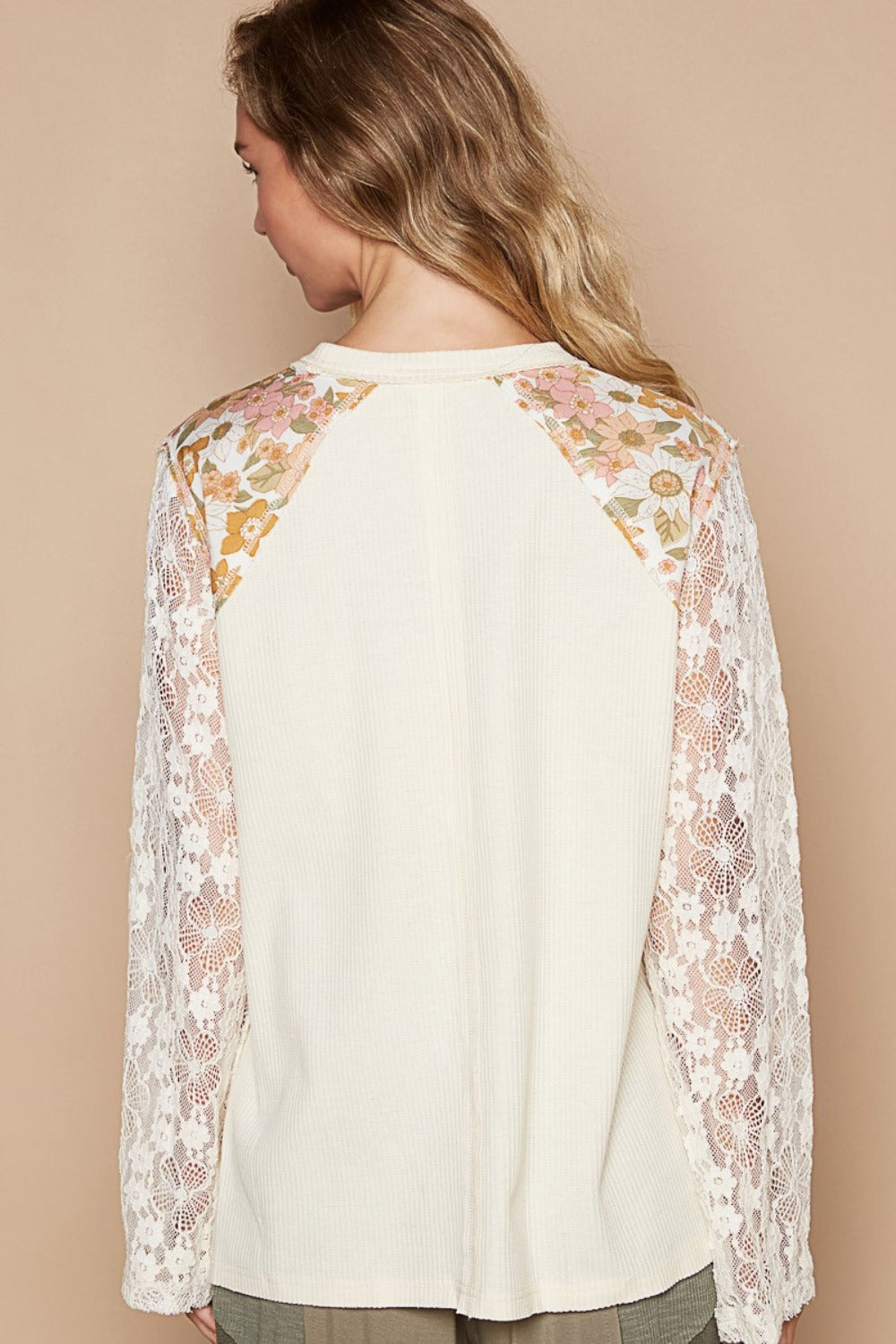 Cream Top - Long Lace Sleeves - Floral Patch Clothing & Accessories > Clothing > Tops autopostr_pinterest_71901 flower knit lace patch PinterestNew pol sleeve top