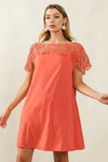 Dress - Wrinkled - Crochet Lace Yoke - Boho - Lightweight - Casual 5-2-usa BiBi Ship from USA