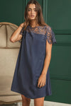 Dress - Wrinkled - Crochet Lace Yoke - Flowy - Boho - Lightweight 5-1-usa BiBi Ship from USA
