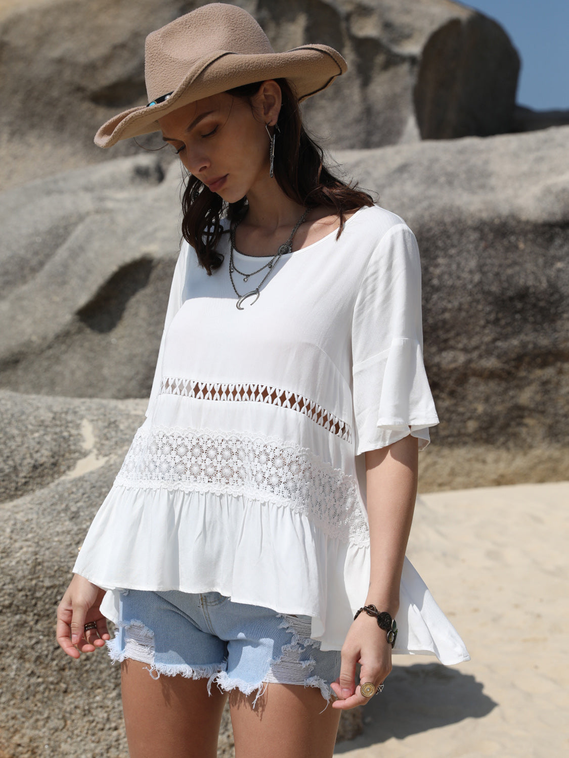 Lace Top - Openwork Design - Opaque Polyester Apparel & Accessories > Clothing > Tops H.R.Z Ship From Overseas sync-pinterest