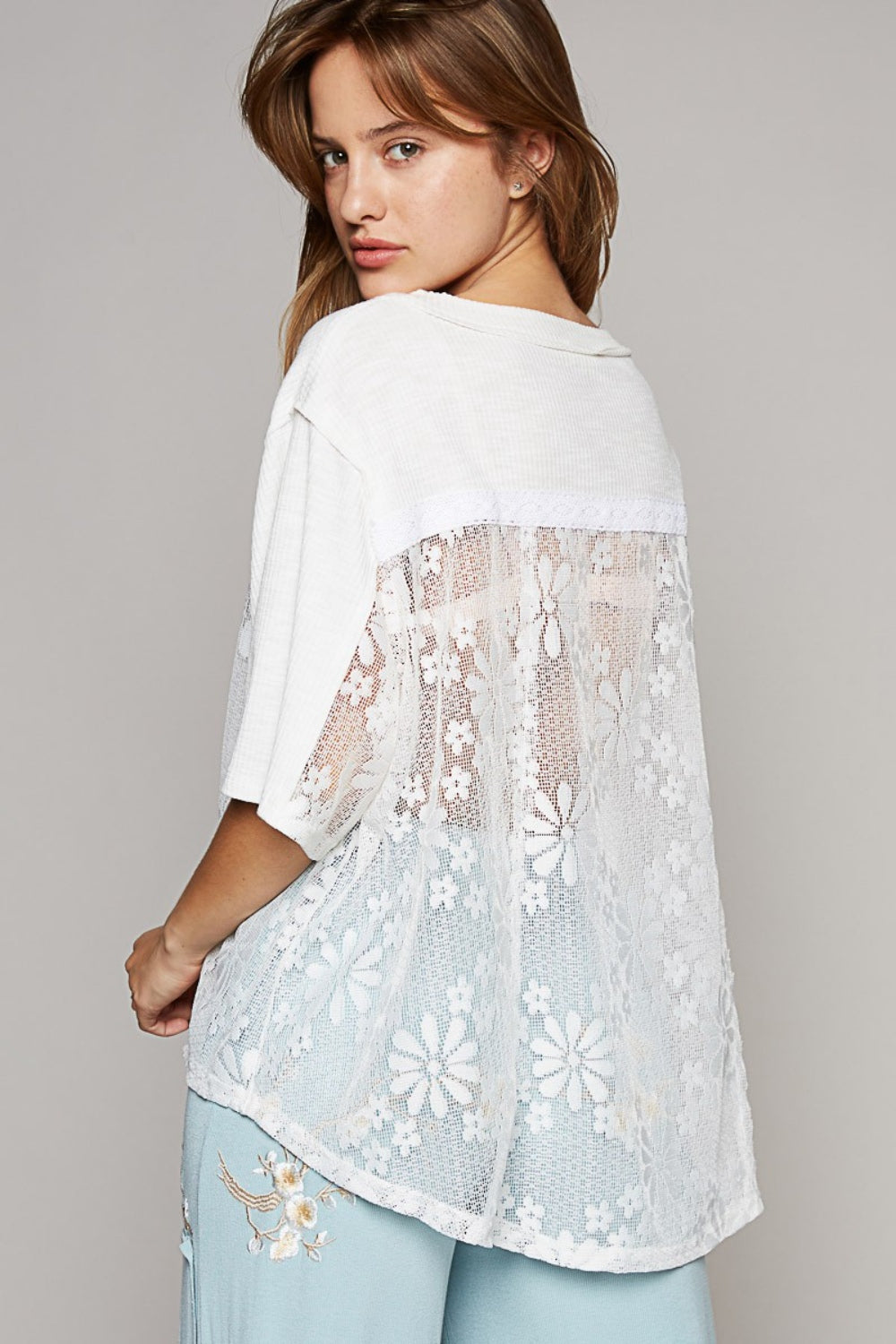 Off White Lace Top - Short Sleeve - Round Neck - Sheer Clothing & Accessories > Clothing > Tops autopostr_pinterest_71118 autopostr_pinterest_71178 autopostr_pinterest_71277 lace neck pol round short sleeve top