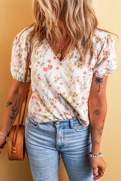 Beige Boho Short Sleeve Blouse