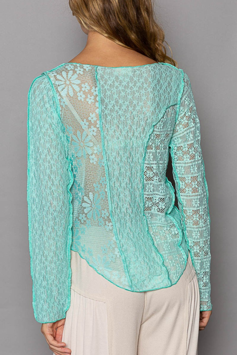 Electric Blue Long Sleeve Top - Exposed Seam - Lace Knit Clothing & Accessories > Clothing > Tops autopostr_pinterest_71901 exposed knit lace long PinterestNew pol seam sleeve top