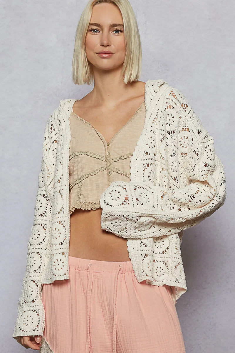 Lightweight Polyester Cardigan - Boho Openwork Buttoned 7-11 POL Ship from USA