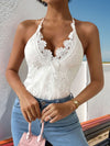 White Lace Openwork Tied Top with No Stretch and Opaque Finish Apparel & Accessories > Clothing > Tops > Bodysuits Bodysuit Halter Halter Neck Hundredth Lace Lace Bodysuit Neck Neck Lace Ship From Overseas sync-pinterest