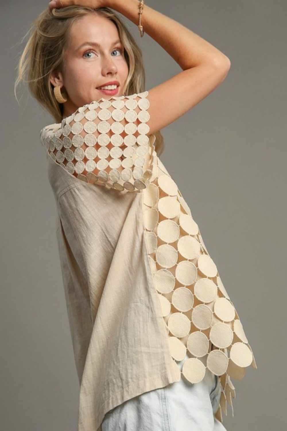 Polka Dot Lace Raglan Sleeve Cotton Top - Boxy Fit, Opaque, No Stretch Apparel & Accessories > Clothing > Tops Only Available for U.S. Residents Ship from USA sync-pinterest Umgee USA
