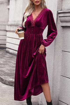 V-Neck Balloon Sleeve Midi Dress