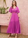 Lace Detail V-Neck Short Sleeve Midi Dress 4-23-overseas Rusttydustty Ship From Overseas
